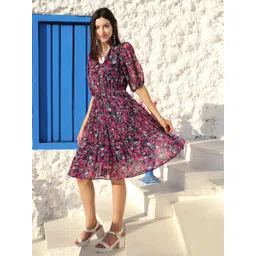 Sera Floral Printed Pleated Fit & Flare Dress image 5