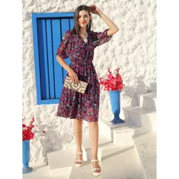 Sera Floral Printed Pleated Fit & Flare Dress image 2