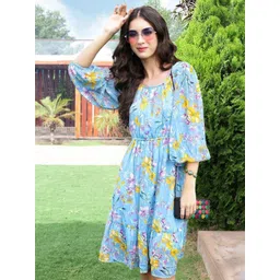 Sera Floral Printed Puff Sleeve Chiffon Fit & Flare Dress-picture-39