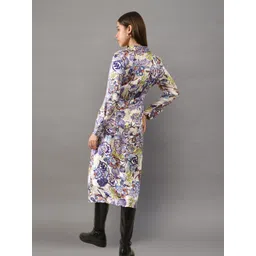 Sera Floral Women Printed Satin Wrap V-Neck Midi Dress image 3