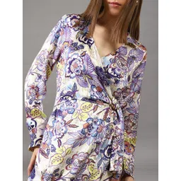 Sera Floral Women Printed Satin Wrap V-Neck Midi Dress image 4