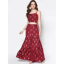 Sera Maroon Ethnic Motifs Printed Shoulder Straps Top & Palazzos-picture-18