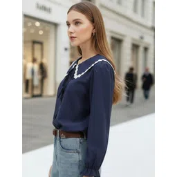 Sera Peter Pan Collar Ruffles Cotton Top-picture-17