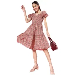 Sera Pink Cotton Floral Print A-Line Dress-picture-15