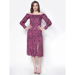 Sera Pink Off-Shoulder Crepe A-Line Midi Dress-picture-17