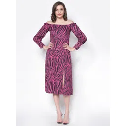 Sera Print Off-Shoulder Crepe A-Line Midi Dress-picture-19