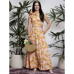 Sera Printed Boat Neck Sleeveless Top With Skirt Co-Ords-picture-27