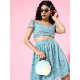 Sera Self Design Off Shoulder Neck Top With Flared Skirt-picture-25