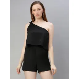 Sera Women Black Solid Playsuit with One shoulder Side Knot-picture-12