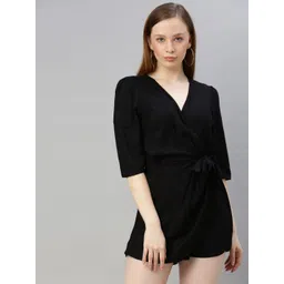 Sera Women Black Solid Playsuit with Side Knot-picture-31