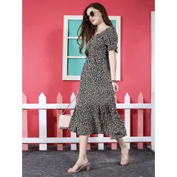 Sera Women Floral Printed Puff Sleeve Fit & Flare Midi Dress-picture-33