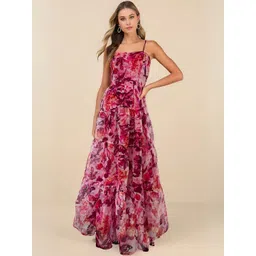 Sera Women Floral Printed Shoulder Straps Fit & Flare Maxi Dress-picture-35