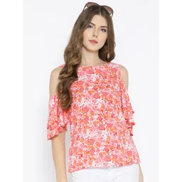 Sera Women Off-White & Pink Floral Printed Cold-Shoulder Pure Cotton Top-picture-39