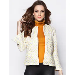 Sera Women Off White & Yellow Floral Lightweight Crop Tailored Jacket-picture-18