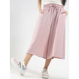 Sera Women Pink Cotton Nylon Wide-Leg High-Waist Capris-picture-10