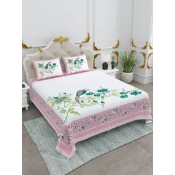 Serene Decor White & Pink Floral 210 TC Bedsheet with 2 Pillow Covers-picture-30