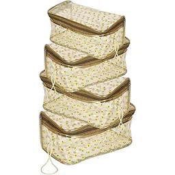 Set of 4 Flower Design Cosmetic Pouch Travel Toiletry Makeup Bags Transparent Shaving Bag Water Resistant Cosmetic Bag Organizer Pouch with Zipper and Handle (Multi-color)-picture-43