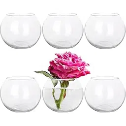 Set of 6 Clear Glass Vases, 4.7” W x 3.7” H, Round Candle Holders, Bubble Bowl, Flower Vases with Sponge Brush, Decorative Centerpieces for Wedding Home Decor-picture-21