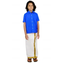 Sethukrishna Boys Blue & White Solid Shirt with Dhoti Set-picture-35