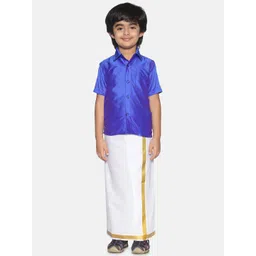 Sethukrishna Boys Blue & White Solid Shirt with Veshti Set-picture-39
