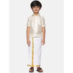 Sethukrishna Boys Cream-Coloured & Gold-Toned Shirt with Dhoti Set-picture-13