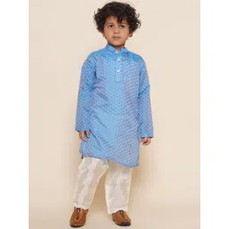 Sethukrishna Boys Geometric Woven Design Mandarin Collar Kurta With Pyjamas-picture-32