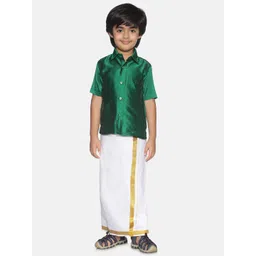 Sethukrishna Boys Green & White Solid Shirt and Dhoti Set-picture-47