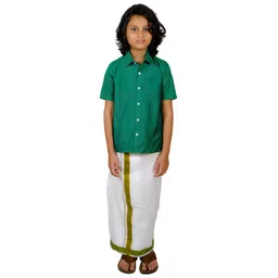 Sethukrishna Boys Green & White Solid Shirt with Dhoti Set-picture-14