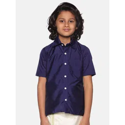 Sethukrishna Boys Navy Blue Silk Shirt-picture-57