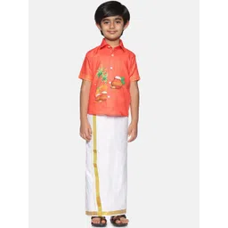 Sethukrishna Boys Orange & White Printed Shirt-picture-13