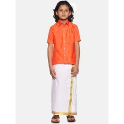 Sethukrishna Boys Orange & White Shirt with Dhoti-picture-41
