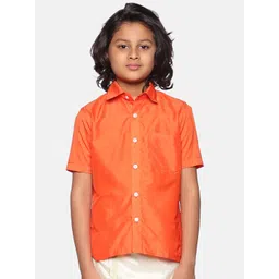 Sethukrishna Boys Orange Butter Silk Relaxed Casual Shirt-picture-18