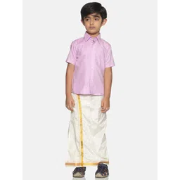 Sethukrishna Boys Pink & White Solid Shirt with Veshti Set-picture-11