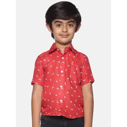 Sethukrishna Boys Red & White Printed Party Shirt-picture-40