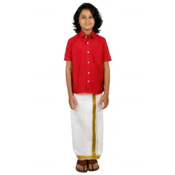 Sethukrishna Boys Red & White Shirt with Dhoti-picture-28
