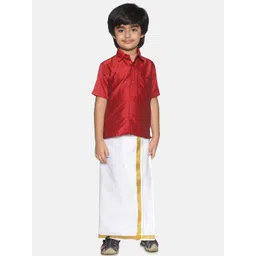 Sethukrishna Boys Red & White Shirt With Veshti Set-picture-35