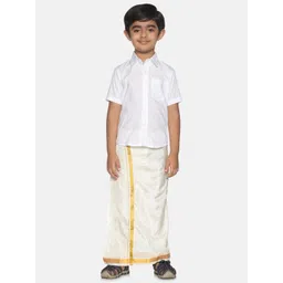 Sethukrishna Boys White & Gold-Toned Pure Cotton Shirt with Dhoti Set-picture-54