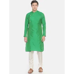 Sethukrishna Men Green & White Solid Kurta with Pyjamas-picture-27