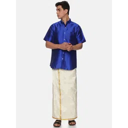 Sethukrishna Men Navy Blue & Cream-Coloured Shirt with Dhoti Set-picture-10