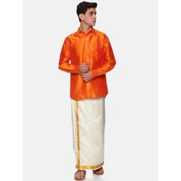 Sethukrishna Men Orange & Cream-Coloured Shirt with Veshti-picture-17