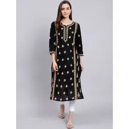 Seva Chikan Ethnic Motifs Embroidered Chikankari Cotton Straight Kurta-picture-29