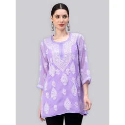 Seva Chikan Ethnic Motifs Embroidered Chikankari Detail straight Kurti With Slip-picture-33