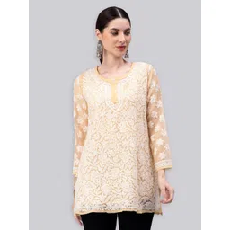 Seva Chikan Ethnic Motifs Embroidered Chikankari Straight Kurti With Slip-picture-39