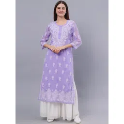 Seva Chikan Ethnic Motifs Embroidered Georgette Lucknowi Chikankari Straight Kurta-picture-20