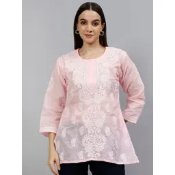 Seva Chikan Ethnic Motifs Embroidered Lucknowi Chikankari Terivoil Cotton Straight Kurti-picture-32