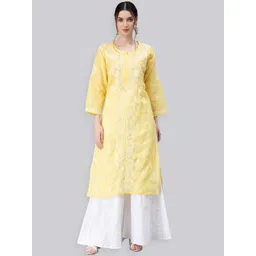 Seva Chikan Ethnic Motifs Embroidered Lucknowi Chikankari Voile Straight Kurta-picture-14