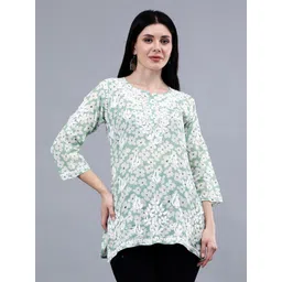 Seva Chikan Ethnic Motifs Embroidered Notch Neck Straight Lucknowi Chikankari Kurti-picture-21