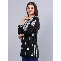 Seva Chikan Ethnic Motifs Embroidered Three-Quarter Sleeves Round Neck Chikankari Kurti image 4