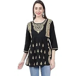 seva chikan Hand Embroidered Lucknowi Chikankari Cotton A-Line Short Top Tunic for Women SCL9037-picture-15