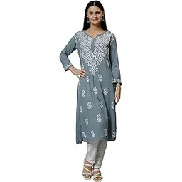 seva chikan Hand Embroidered Lucknowi Chikankari Rayon Straight Kurta for Women SCL4532-picture-47
